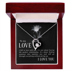 My Love Fell in Love Forever Love CZ Heart Necklace Yellow Gold Standard Box